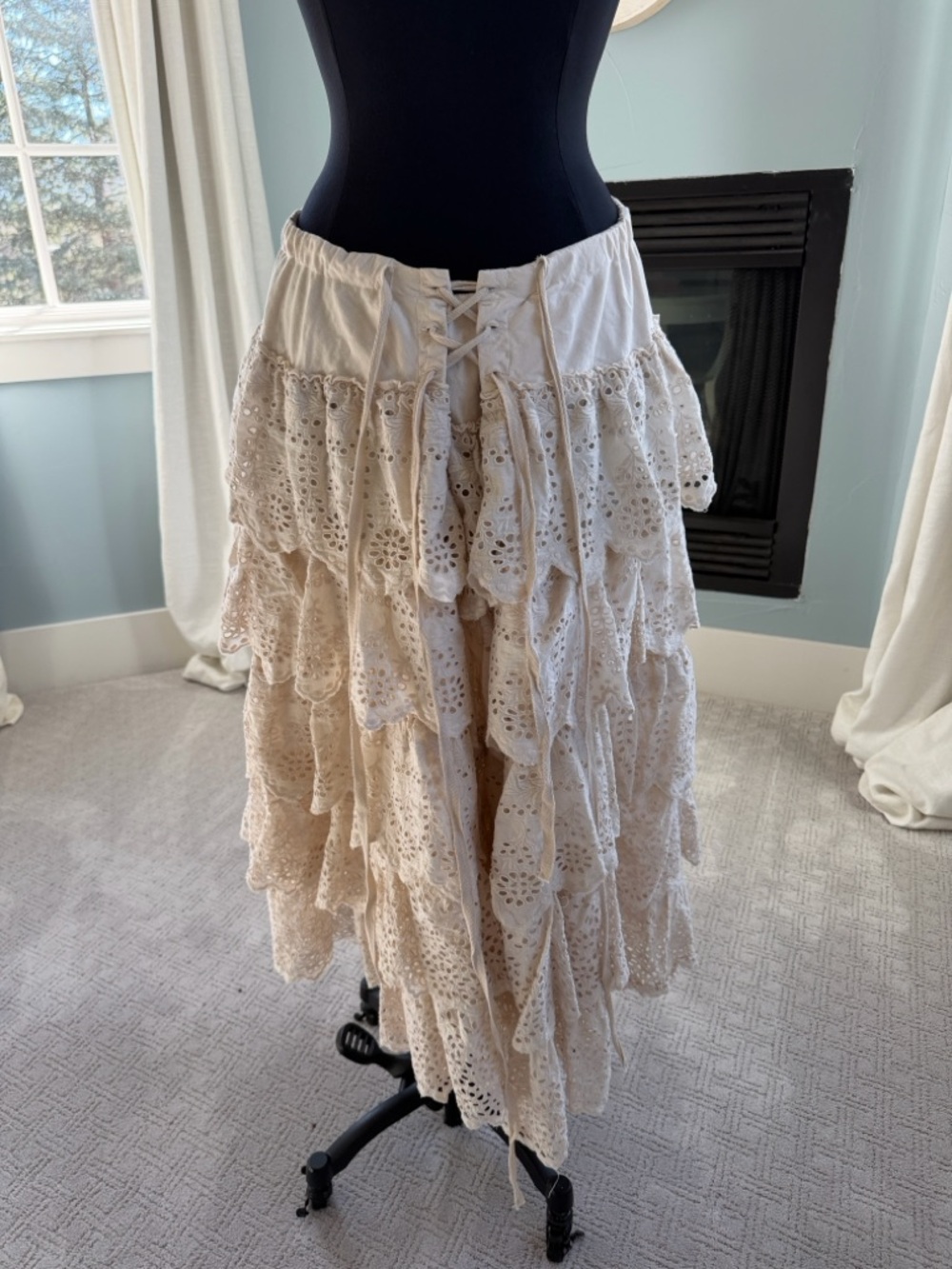 Magnolia Pearl Scalloped Tiered Eyelet Maxi Skirt in Cream - Picture 3 of 4